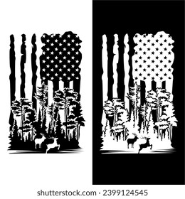 Distressed American Deer Flag Hunting T Shirt Design