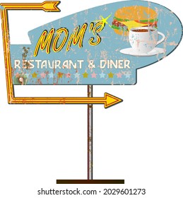 Distressed American Diner Sign, Retro Grungy Vector Illustration