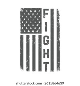 "Distressed American Flag with Awareness Ribbons and Fight Text" T-Shirt Design. Melanoma awareness, patriotic, Fight Against Disease