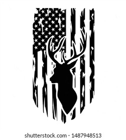 Distressed American Flag, hunting, deer illustration clip art, transparent background