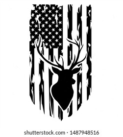 Distressed American Flag, hunting, deer illustration clip art, transparent background