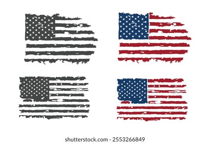 Silueta afligida de la bandera americana, Ilustración vectorial afligida de la bandera americana, Vector de la bandera americana de Antiguas.