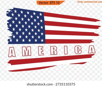 Distressed American flag, transparent background. Grunge USA Flag. Stars and stripes. USA Vintage Flag Design. American Flag T-Shirt Design