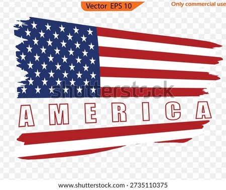 Distressed American flag, transparent background. Grunge USA Flag. Stars and stripes. USA Vintage Flag Design. American Flag T-Shirt Design