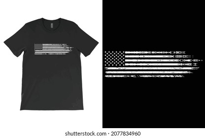 Distressed American Flag T-shirt Vector Design, USA Flag Tee, Black-White American flag, United States, Patriotic Shirt.