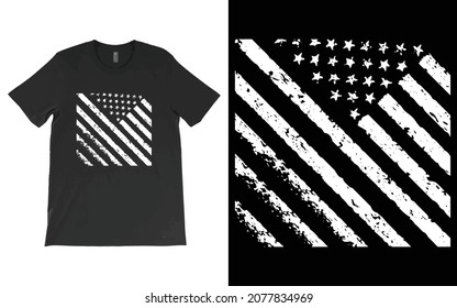 Distressed American Flag T-shirt Vector Design, USA Flag Tee, Black-White American flag, United States, Patriotic Shirt.