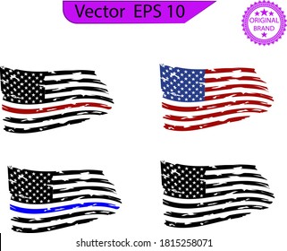 Distressed american flags set, eps10, transparent background, high resolution, 
