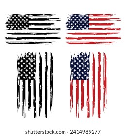 Distressed American Usa Flag On White Backround Bundle Design For T Shirt Poster Banner Backround Print Vector Eps Illustrations.