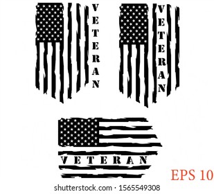 Distressed American veteran flag illustration, army flag, military flag,  transparent background.