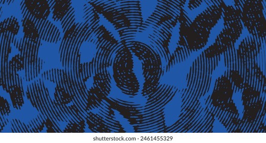 Distressed background in black and blue texture with dark spots, scratches and lines. Abstract illustration.