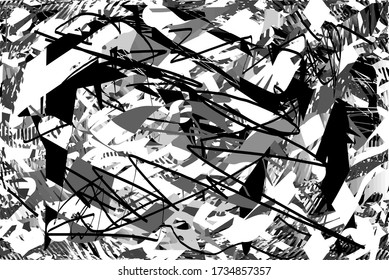 Fondo perturbado en negro, gradiente gris y textura blanca con puntos, puntos, arañazos y líneas. Ilustración del vector abstracto