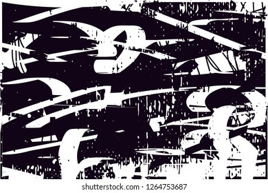 Distressed background in black and white from canvas texture with dots, spots, scratches and lines with wide pale areas. Abstract vector illustration