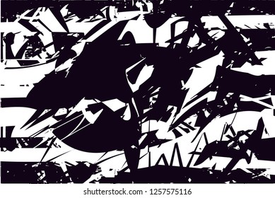 Distressed background in black and white with dots, spots, scratches and lines. Abstract vector illustration