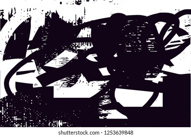Distressed background in black and white from linen texture with dots, spots, scratches and lines. Abstract vector illustration