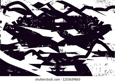 Distressed background in black and white from linen texture with dots, spots, scratches and lines. Abstract vector illustration