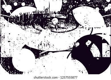Distressed background in black and white from linen texture with dots, spots, scratches and lines. Abstract vector illustration