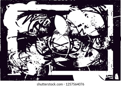 Distressed background in black and white from linen texture with dots, spots, scratches and lines. Abstract vector illustration