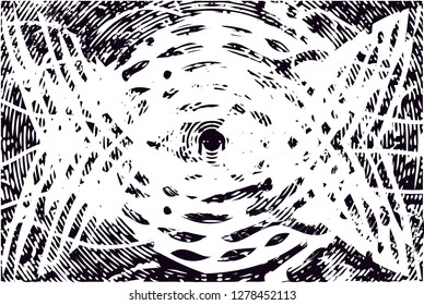 Distressed background in black and white from linen texture with dots, spots, scratches and lines. Abstract vector illustration