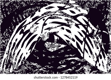 Distressed background in black and white from linen texture with dots, spots, scratches and lines. Abstract vector illustration