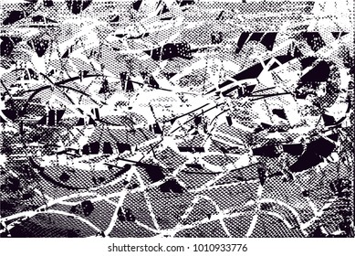 Distressed background in black and white texture with  dark spots, scratches and lines. Abstract vector illustration