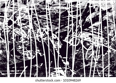 Distressed background in black and white texture with  dark spots, scratches and lines. Abstract vector illustration