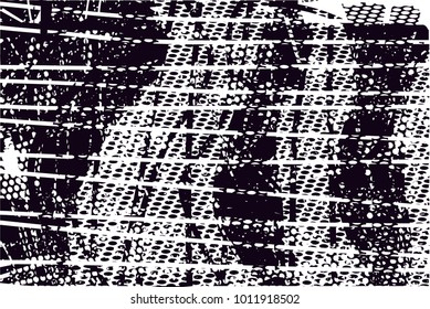 distressed background in black and white texture with  dark spots, scratches and lines. Abstract vector illustration