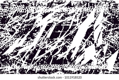 distressed background in black and white texture with  dark spots, scratches and lines. Abstract vector illustration