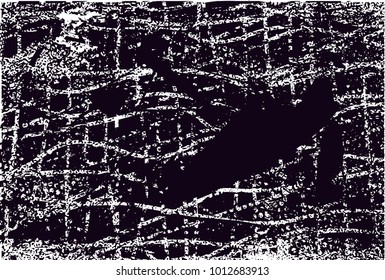 Distressed background in black and white texture with  dark spots, scratches and lines. Abstract vector illustration