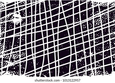 Distressed background in black and white texture with  dark spots, scratches and lines. Abstract vector illustration