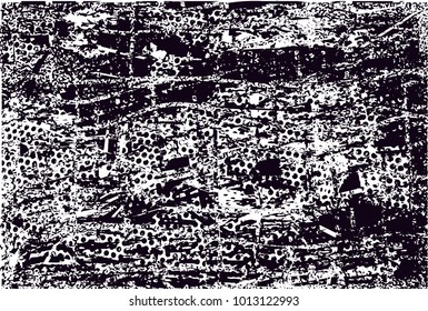 Distressed background in black and white texture with  dark spots, scratches and lines. Abstract vector illustration