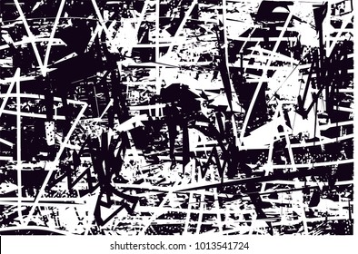 Distressed background in black and white texture with  dark spots, scratches and lines. Abstract vector illustration