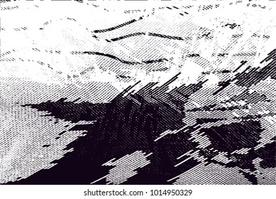 Distressed background in black and white texture with  dark spots, scratches and lines. Abstract vector illustration