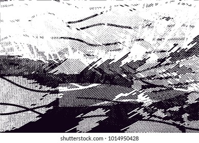 Distressed background in black and white texture with  dark spots, scratches and lines. Abstract vector illustration