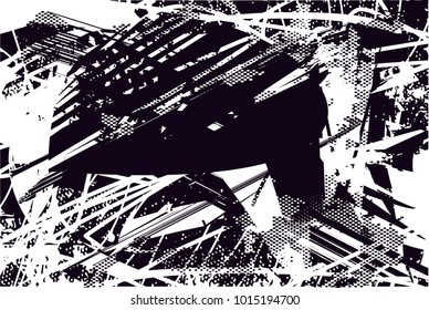 Distressed background in black and white texture with  dark spots, scratches and lines. Abstract vector illustration