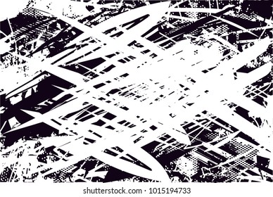 Distressed background in black and white texture with  dark spots, scratches and lines. Abstract vector illustration