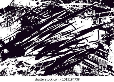 Distressed background in black and white texture with  dark spots, scratches and lines. Abstract vector illustration