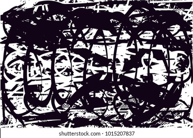 Distressed background in black and white texture with  dark spots, scratches and lines. Abstract vector illustration
