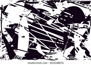 Distressed background in black and white texture with  dark spots, scratches and lines. Abstract vector illustration