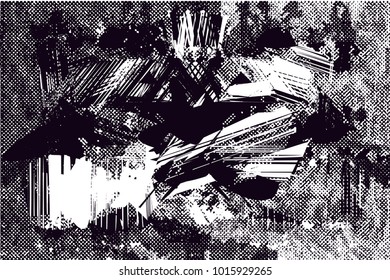 Distressed background in black and white texture with  dark spots, scratches and lines. Abstract vector illustration
