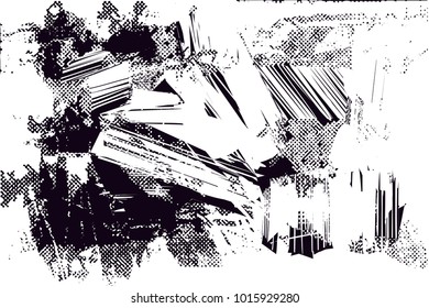 Distressed background in black and white texture with  dark spots, scratches and lines. Abstract vector illustration