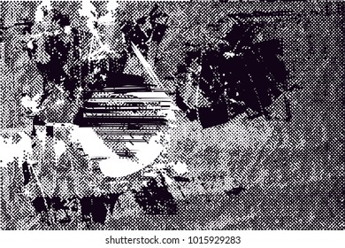 Distressed background in black and white texture with  dark spots, scratches and lines. Abstract vector illustration