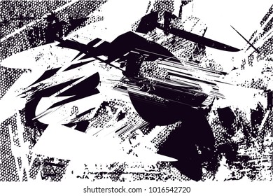 Distressed background in black and white texture with  dark spots, scratches and lines. Abstract vector illustration