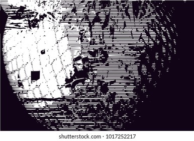 Distressed background in black and white texture with ball with net,  dark spots, scratches and lines. Abstract vector illustration