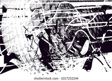 Distressed background in black and white texture with  dark spots, scratches and lines. Abstract vector illustration