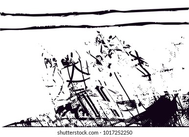 Distressed background in black and white texture with  dark spots, scratches and lines. Abstract vector illustration