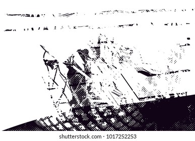 Distressed background in black and white texture with  dark spots, scratches and lines. Abstract vector illustration