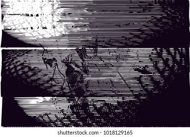 Distressed background in black and white texture with ball with net,  dark spots, scratches and lines. Abstract vector illustration