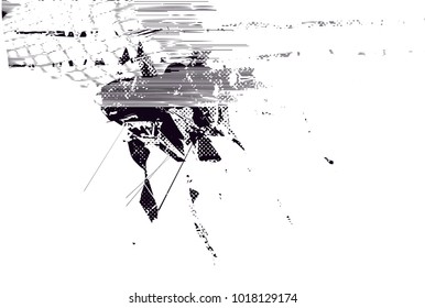 Distressed background in black and white texture with ball with net,  dark spots, scratches and lines. Abstract vector illustration