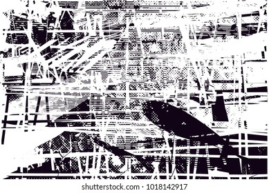 Distressed background in black and white texture with  dark spots, scratches and lines. Abstract vector illustration
