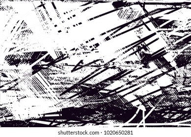 Distressed background in black and white texture with  dark spots, scratches and lines. Abstract vector illustration
